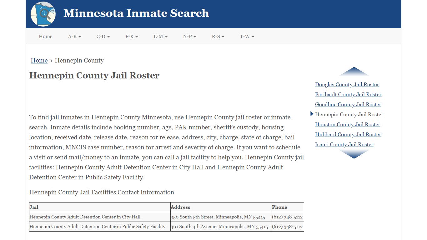 Hennepin County Jail Roster - Minnesota Inmate Search